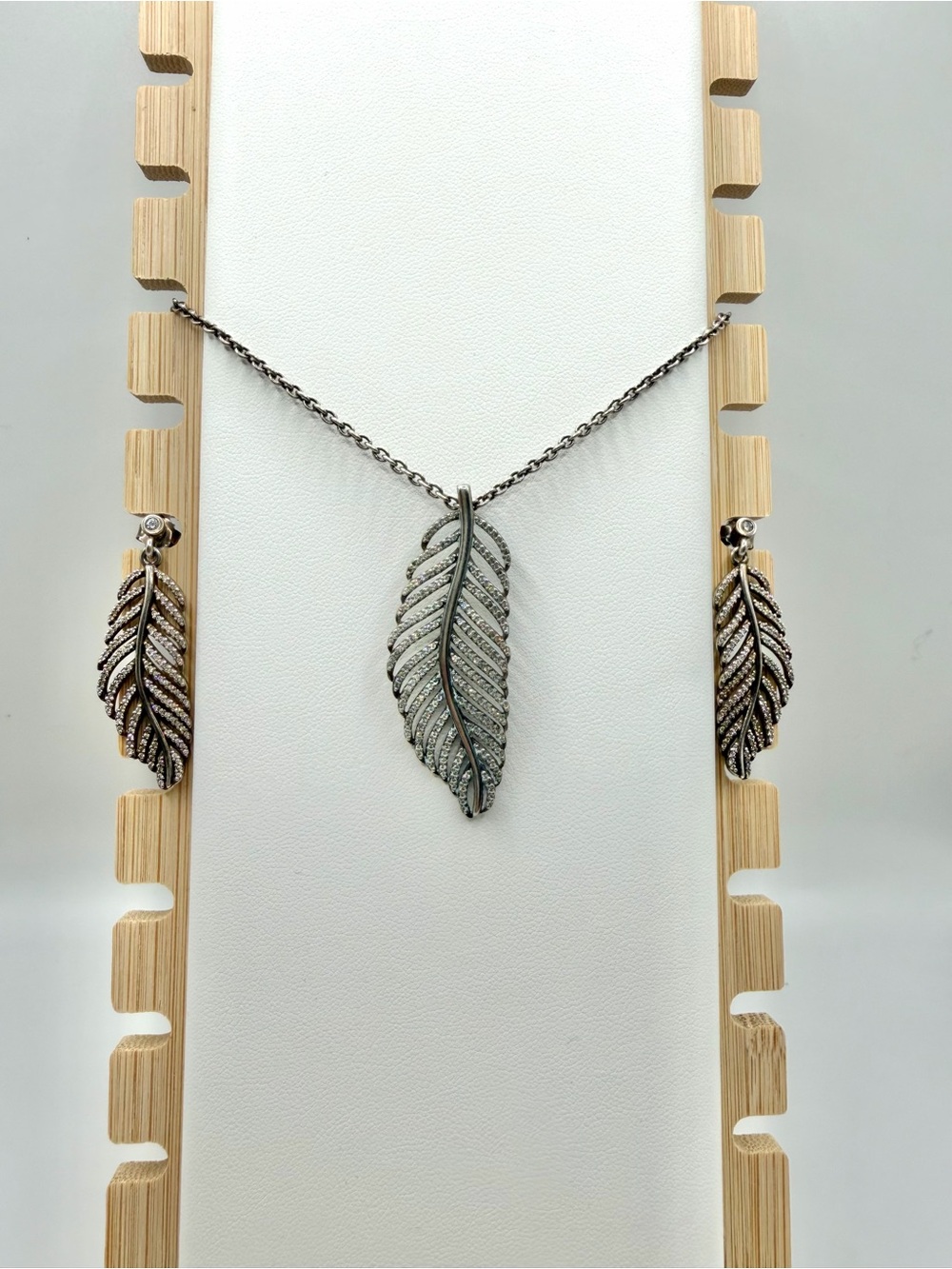 PANDORA Light as a Feather Necklace Earrings Set 925 ALE Retired B016
